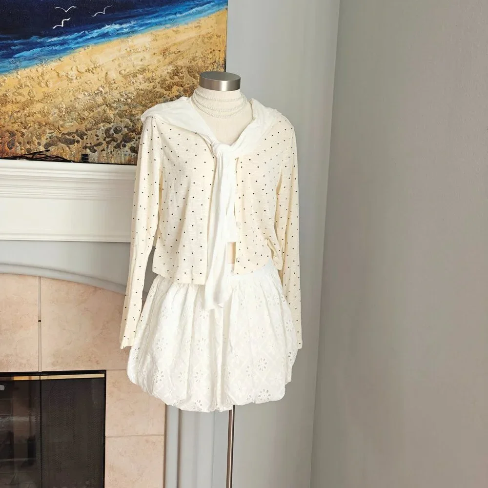 White Cotton Embroidered Skirt
